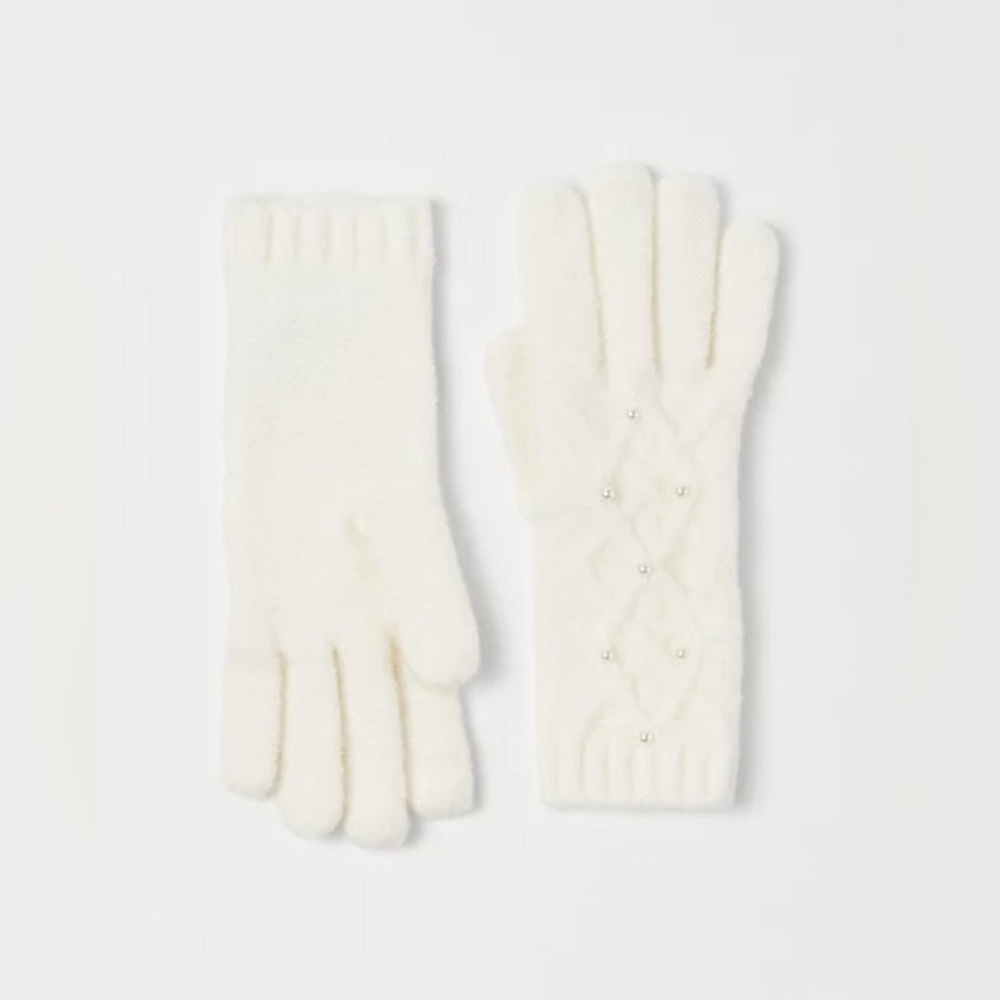 Ann Taylor White Pearlized Embellished Gloves